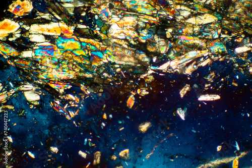 Fragments of stone from Milford, Connecticut, in a polarizing micrograph.