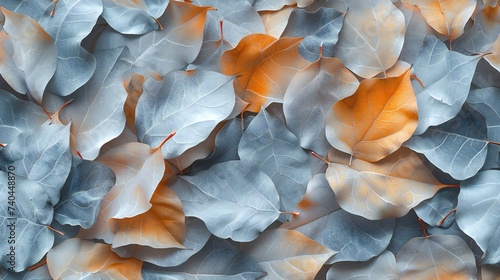 Minimalist Dry Aspen Poplar Fusion: Sparse arrangement of dry aspen and poplar leaves in a minimalist fusion. photo