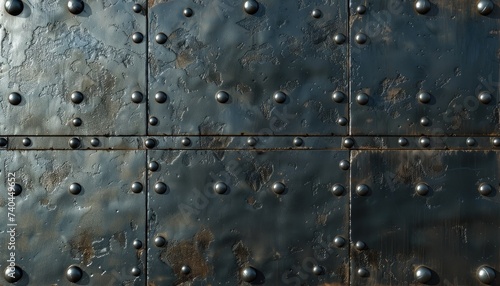 Robust steel plate adorned with rivets for industrial durability. Ai Generated