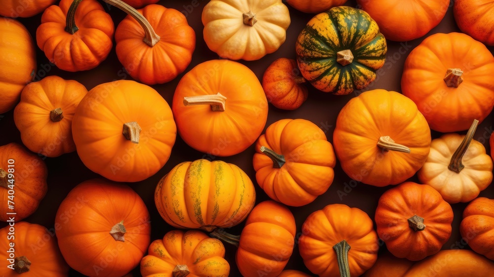 Collection of pumpkins creating a banner for autumn seasonal holidays background. Ai Generated Collection of pumpkins creating a banner for autumn seasonal holidays background. Ai Generated