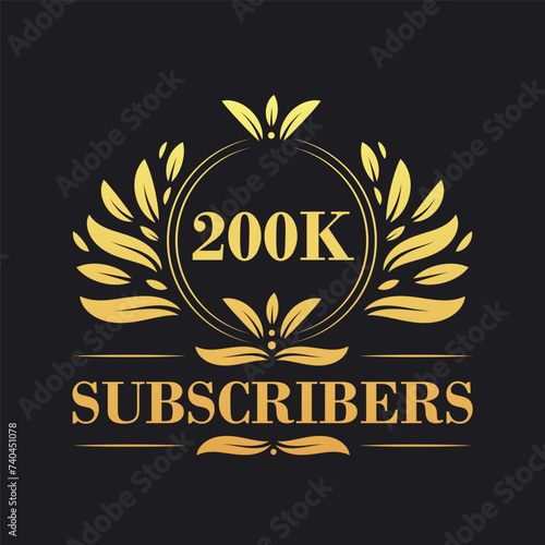 200K Subscribers celebration design. Luxurious 200K Subscribers logo for social media subscribers