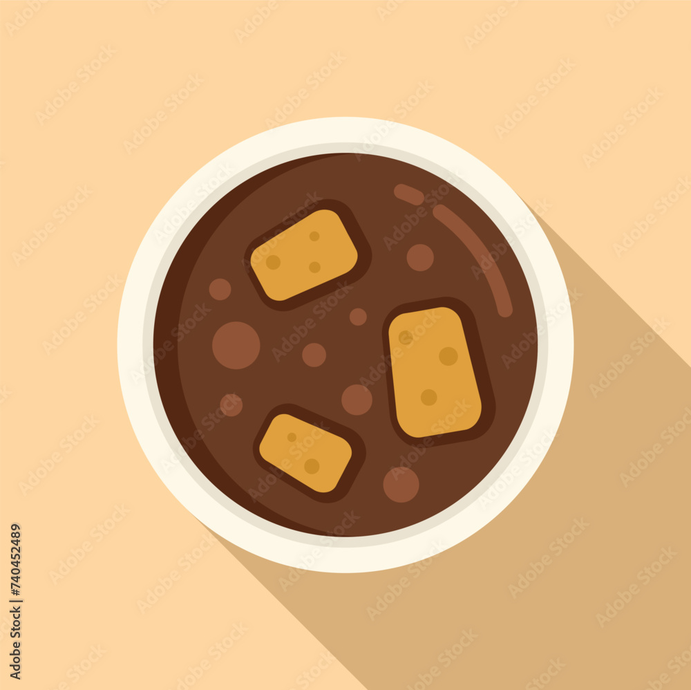 Fototapeta premium Chocolate cream soup icon flat vector. Biscuit food add. Serving cuisine