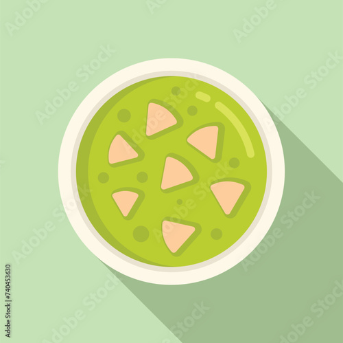 Vegetable hot cream soup icon flat vector. Dining spoon. Cuisine serving