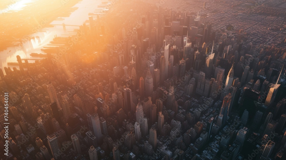 Φωτογραφία Aerial view of the huge city at the sunset. Drone photography