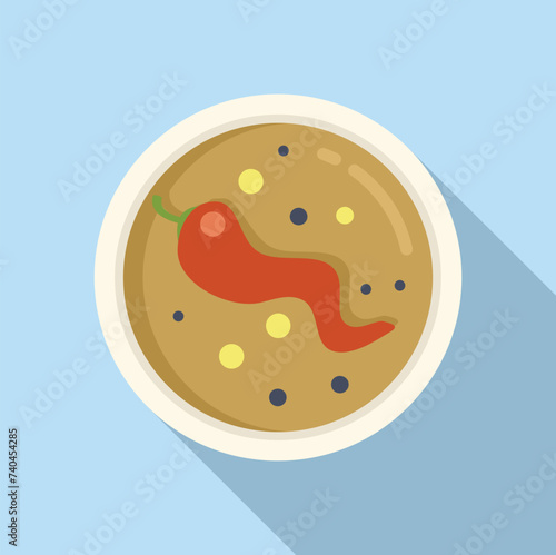 Red pepper cream soup icon flat vector. Dining repast. Cooking aliment