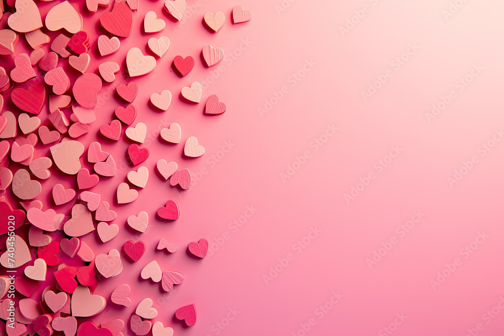 Arrangement of Diagonal Gradient Small Hearts on a Pink Gradient Background