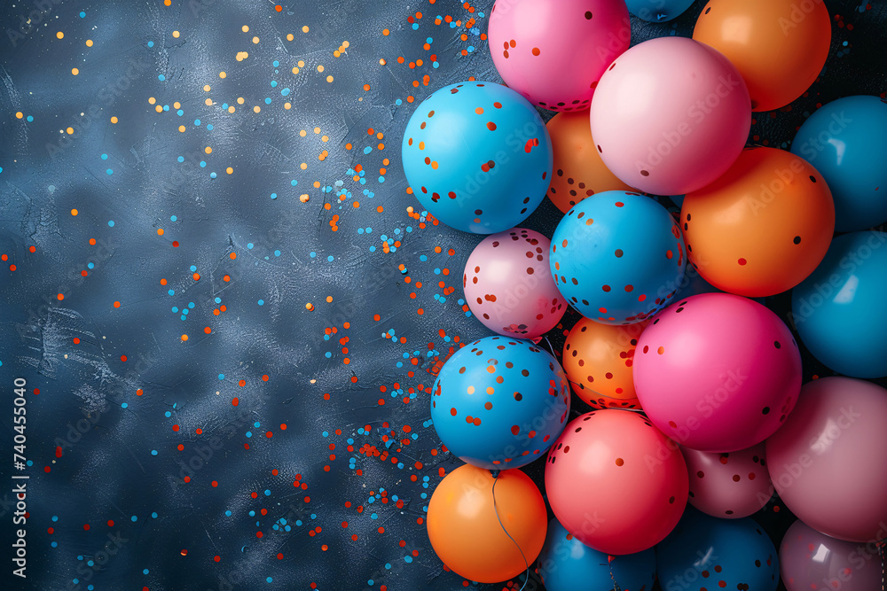 birthday party balloons, colourful balloons background and birthday cake with candles birthday party balloons, colourful balloons background and birthday cake with candles