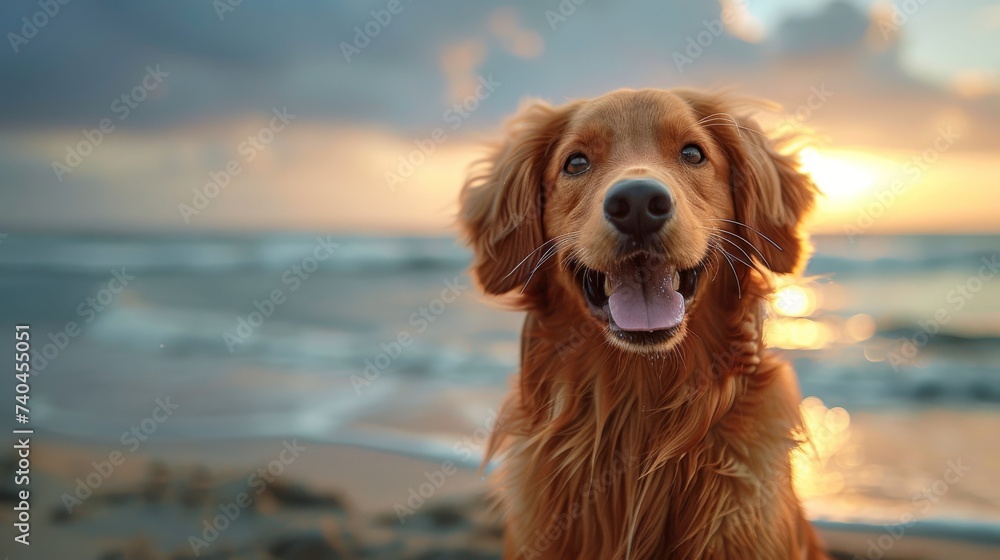 A portrait of happy dog on the beach.
