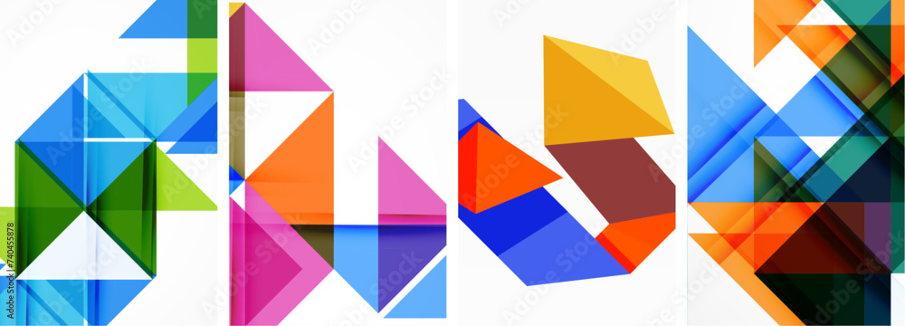 Set of colorful triangle poster cover template backgrounds. Vector illustration For Wallpaper, Banner, Background, Card, Book Illustration, landing page Set of colorful triangle poster cover template backgrounds. Vector illustration For Wallpaper, Banner, Background, Card, Book Illustration, landing page