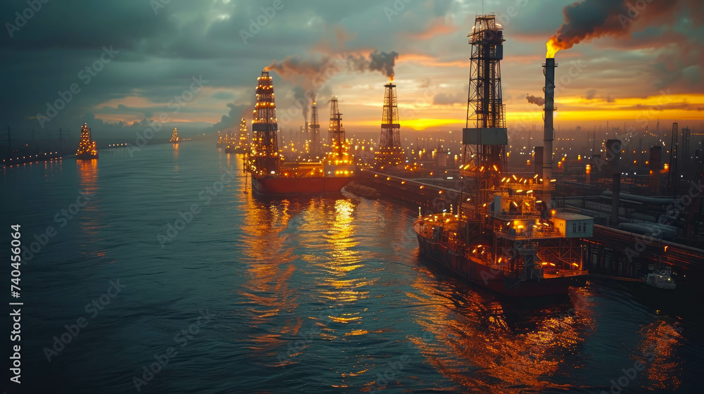 Oil and gas platform in the sea. Oil and gas industry Oil and gas platform in the sea. Oil and gas industry