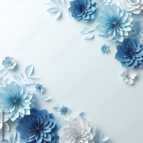 Blue paper flowers on a blue background  perfect for International Women s Day and Mother s Day postcards.