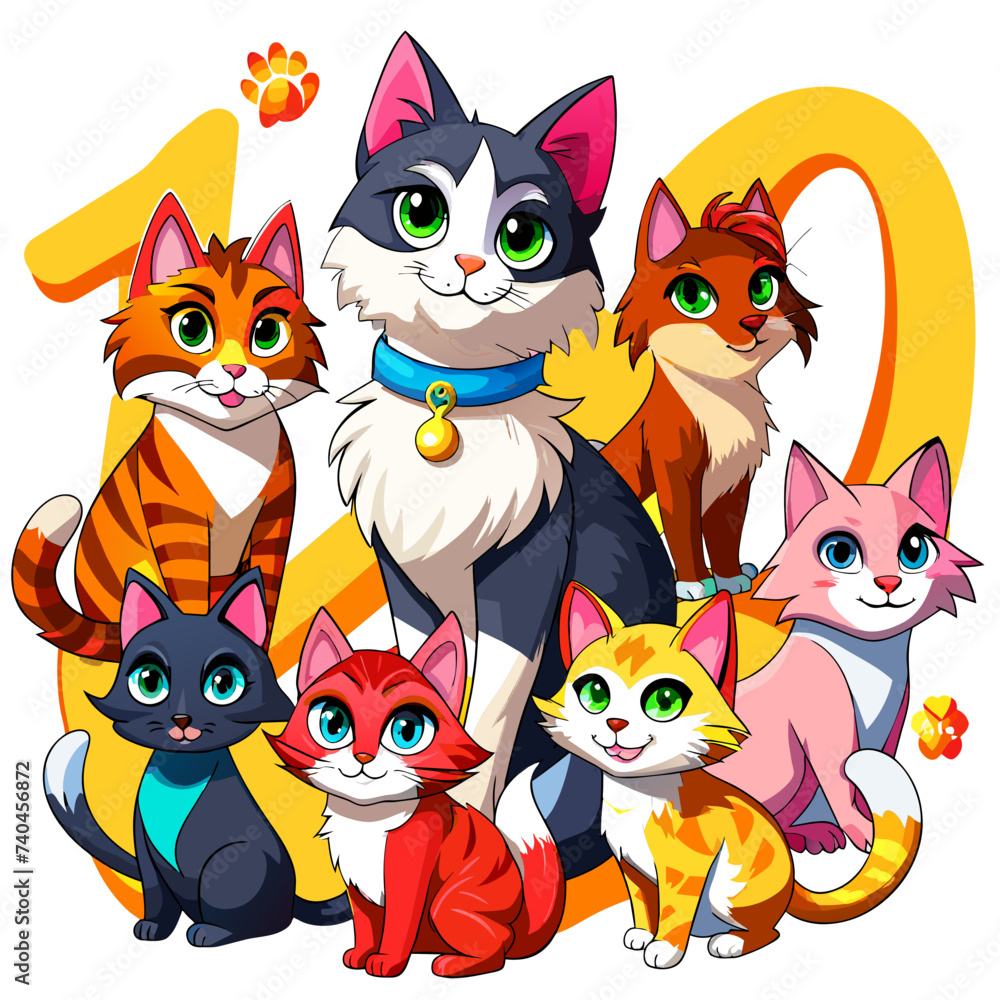 Fototapeta premium 10 Cat, Real style, white background