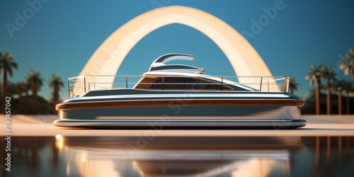 The futuristic superyacht and travel concept. Copy space