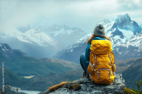Travel lifestyle of a backpacker, exploring and adventure on the mountain.