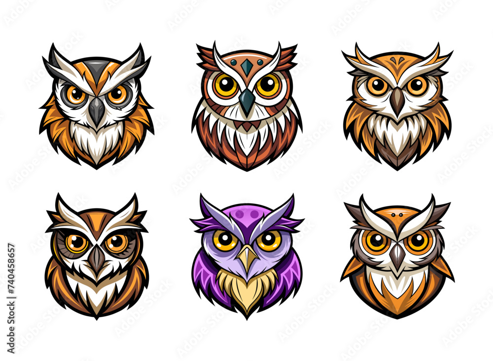 Flat illustration of owl bird cartoon design bundle