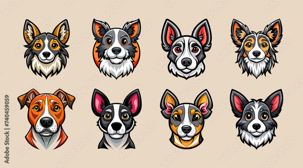 Set of dog head cartoon mascot logo design