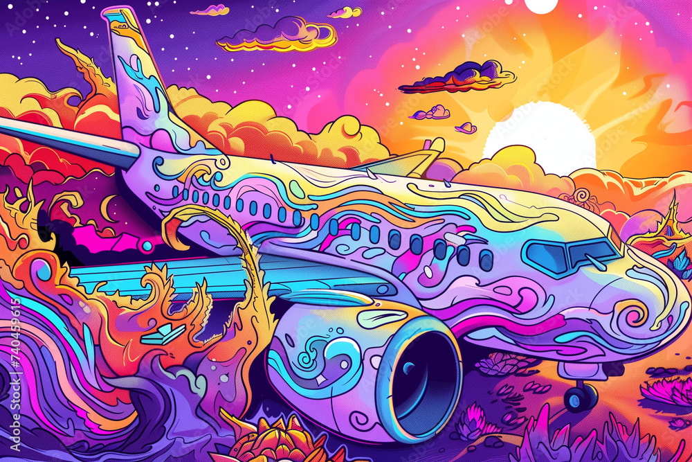 A psychedelic Airplane. Generative AI