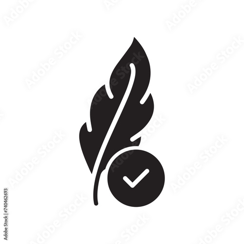 Feather Hypoallergenic Concept Silhouette Icon. Soft Sensitive Skin Sign. Hypoallergenic Tested Cosmetic Product Black Symbol. Feather Check Logo. Isolated Vector Illustration.