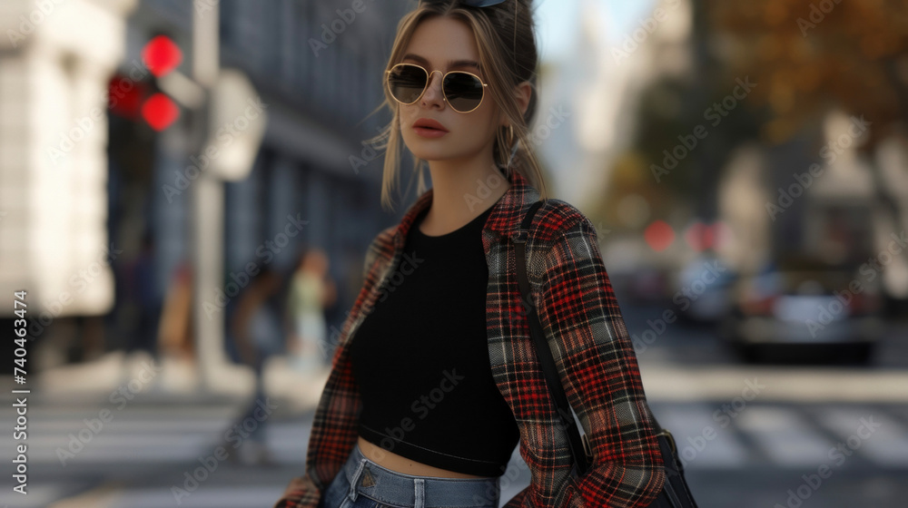 Obraz premium Background This outfit is perfect for a day of exploring the city or attending a casual event turning a basic outfit into a fashionforward statement.