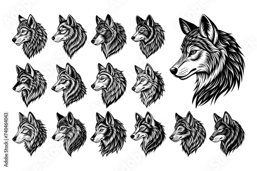 Collection of side view wolf head illustration design