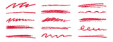 Crayon brush stroke red underline. Chalk pen highlight stroke. Vector hand drawn brush underline element set for accent, crayon texture emphasis element. Red chalk vector illustration