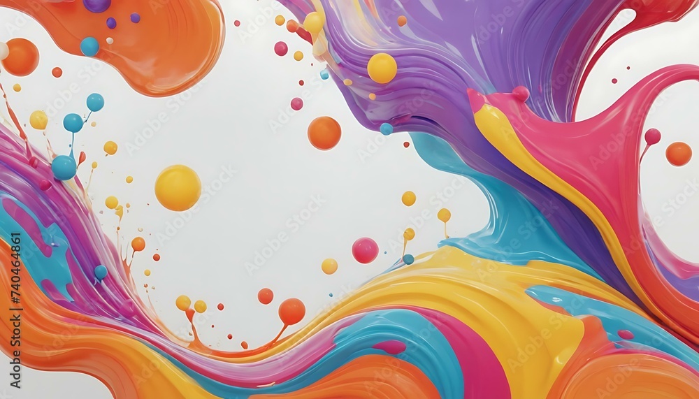 design illustration of flat 3D colorful paint splashed on a white background, in the style of organic and flowing forms