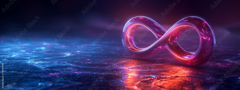 Neon symbol loop sign light background 3d line abstract infinite glow digital blue shape concept icon 8. Loop symbol neon circle effect limitless wave brush logo energy space design technology curve - obrazy, fototapety, plakaty 