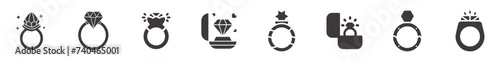 A set of Diamond ring Icon Vector. Diamond sign icon. Jewelry symbol. Gem stone. Graphic element. 