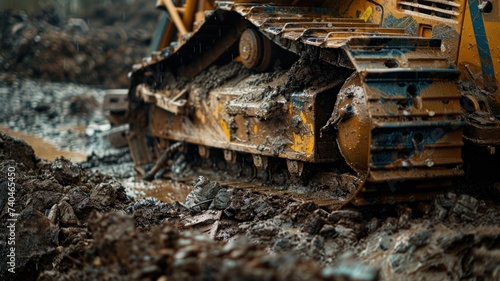 Bulldozer on Muddy Construction Site