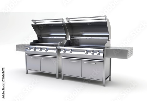 Double Stainless Steel BBQ Grill on a white background.