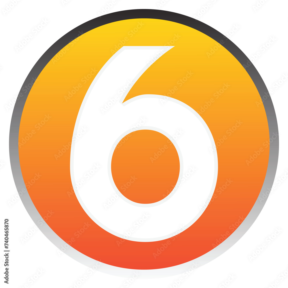 Number 6 sign design template element. Vector. Orange gradient icon on white paper at white background. Number 6 sign design template element. Vector. Orange gradient icon on white paper at white background.