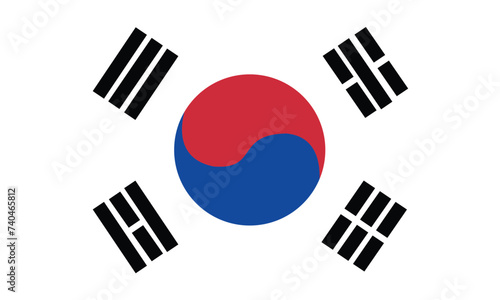 South Korea Flag Made with Official Korean National Colors and Correct Proportions - Black Blue and Red Elements on White Background - Vector Flat Graphic Design.