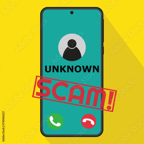 Hand with telephone vector drawing. There is a call from an unknown person on the phone. Accept or reject.