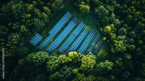 Solar Panels Amongst Trees Aerial View