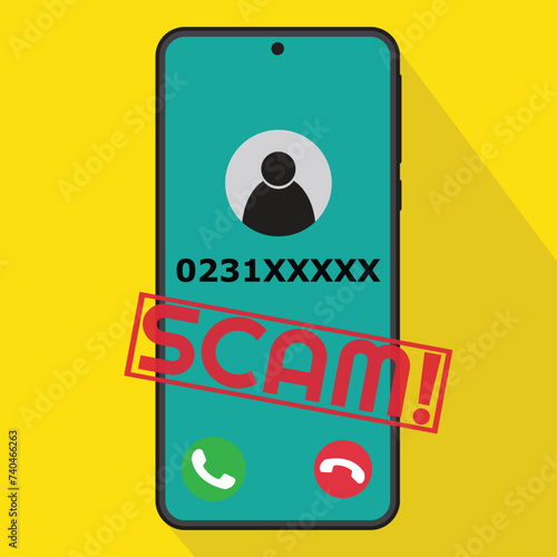 Hand with telephone vector drawing. There is a call from an unknown person on the phone. Accept or reject.