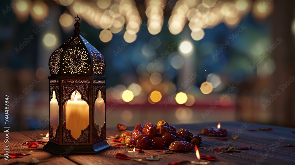Lantern with Night Light Background for the Muslim Community