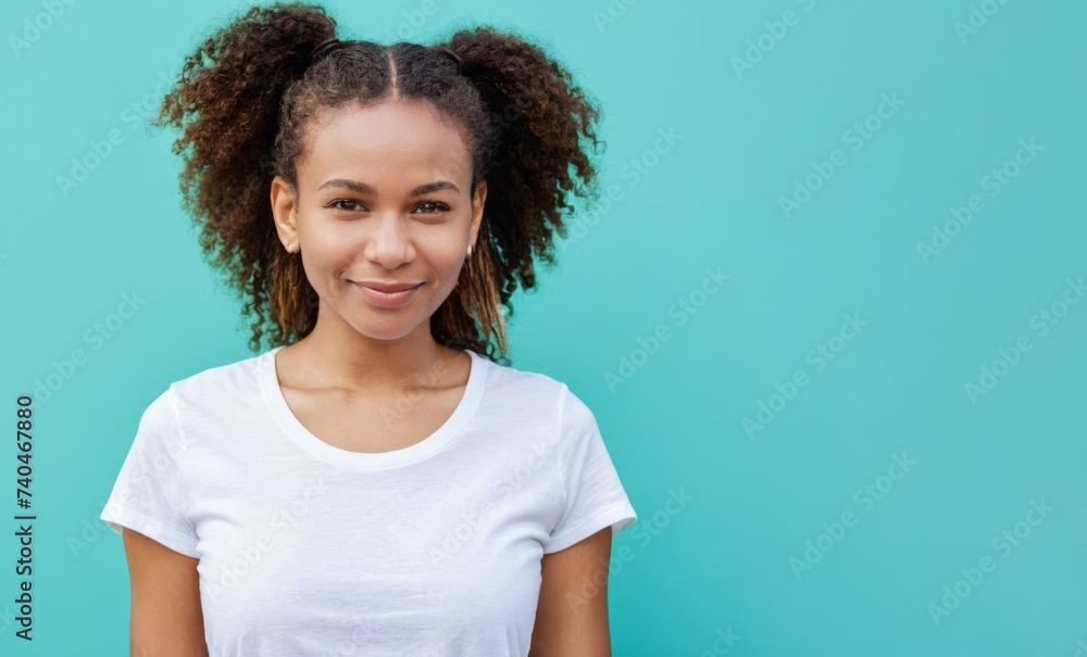 Portrait of african american teenager in white t-shirt over blue background Portrait of african american teenager in white t-shirt over blue background