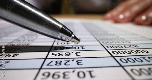 Manager hand using pen checks financial report