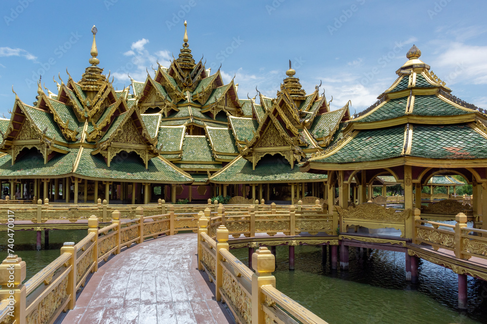Fototapeta premium Colorful detail and architecture of the Pavilion Phra Arhat Pavilion of the Enlightenment at the Ancient City Siam Bangkok Thailand
