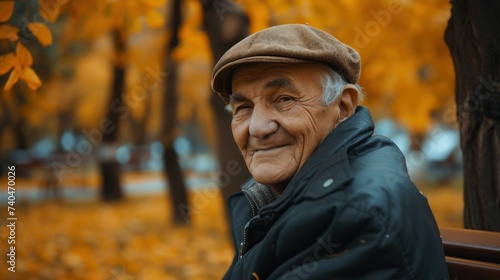 Elegant old man in a sunny autumn park