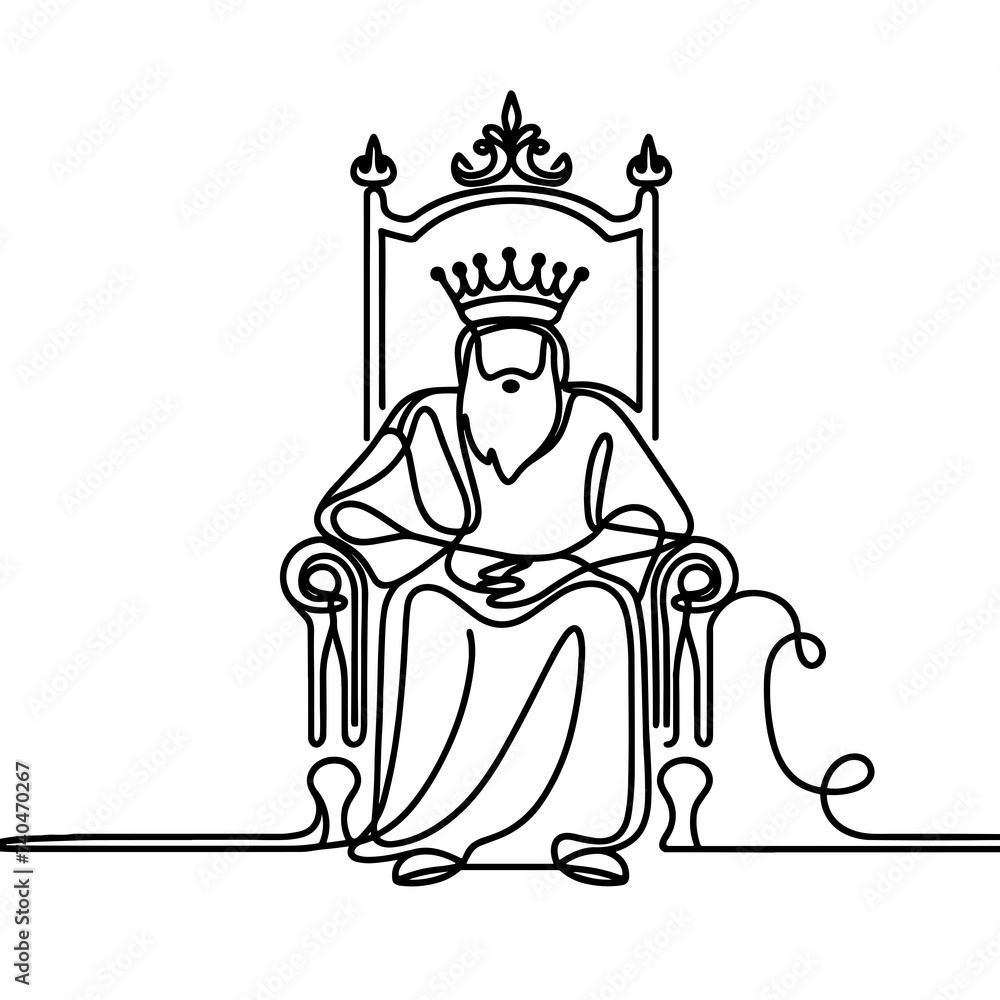 Fototapeta premium A king sits on a throne in his palace in a line drawing style