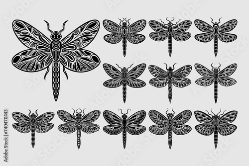 Silhouette of dragonfly insect illustration design bundle
