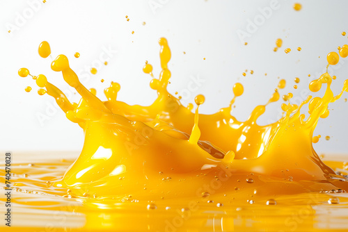 Beautiful abstraction of yellow liquid paints in slow blending flow mixing together gently. AI Generative