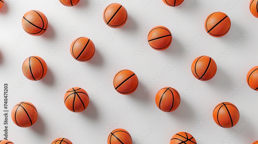 Top view of mini basket balls in a white surface a sports type backdrop with space, Generative AI.