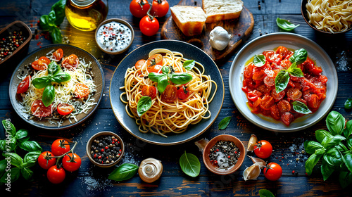 Italian cuisine - A table with many different dishes on it.