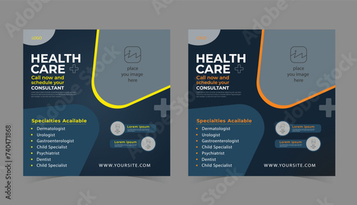 Medical social media post Template, Editable Healthcare social media banner Template. Anyone can use this design Easily.