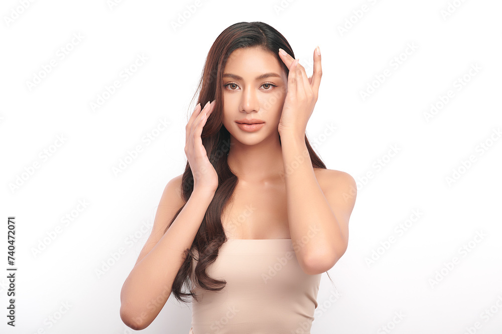 Beautiful young asian woman with clean fresh skin on white background, Face care, Facial treatment, Cosmetology, beauty and spa, Asian women portrait. Beautiful young asian woman with clean fresh skin on white background, Face care, Facial treatment, Cosmetology, beauty and spa, Asian women portrait.