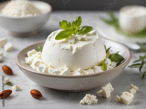 Ricotta, Italian whey cheese made from sheep, cow, goat, or Italian water buffalo milk whey, cinematic photography