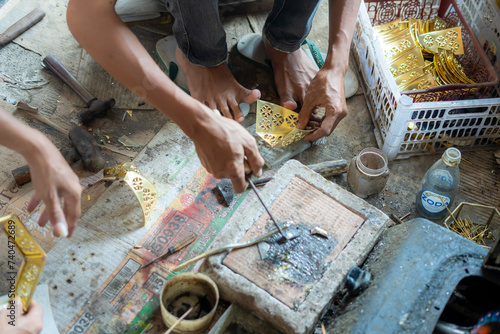 Cianjur, Indonesia. February 12, 2024: Craftsmen of traditional muslim lantern lamps in Cianjur are called Lampu Gentur
