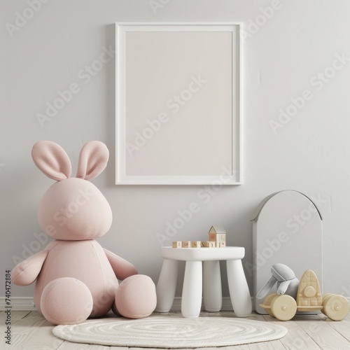 Mock up poster frame in children room interior background